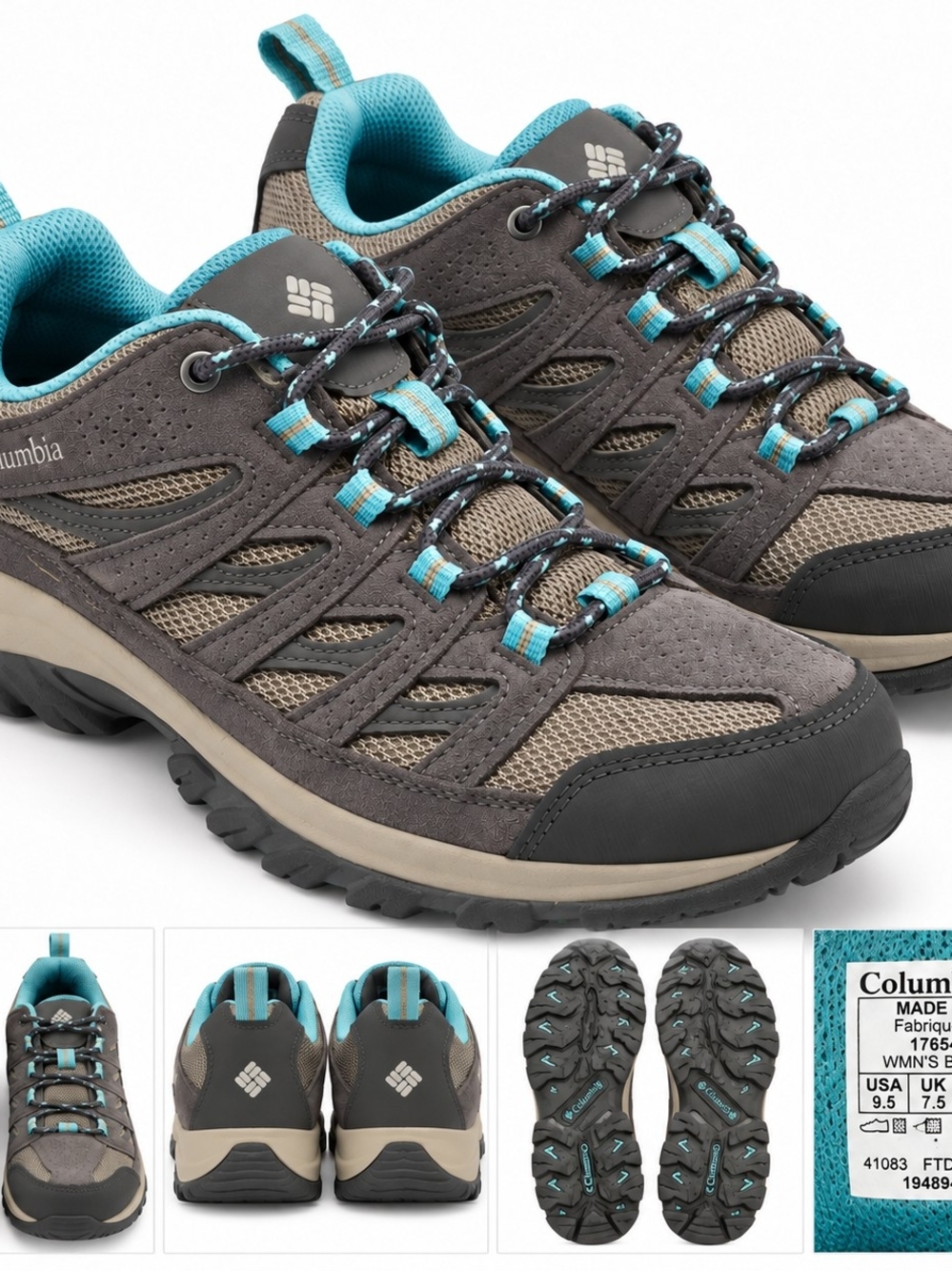 Columbia Women’s 9.5 Waterproof Hiking Shoes Gray Aqua Gorpcore Trailcore Outdoo